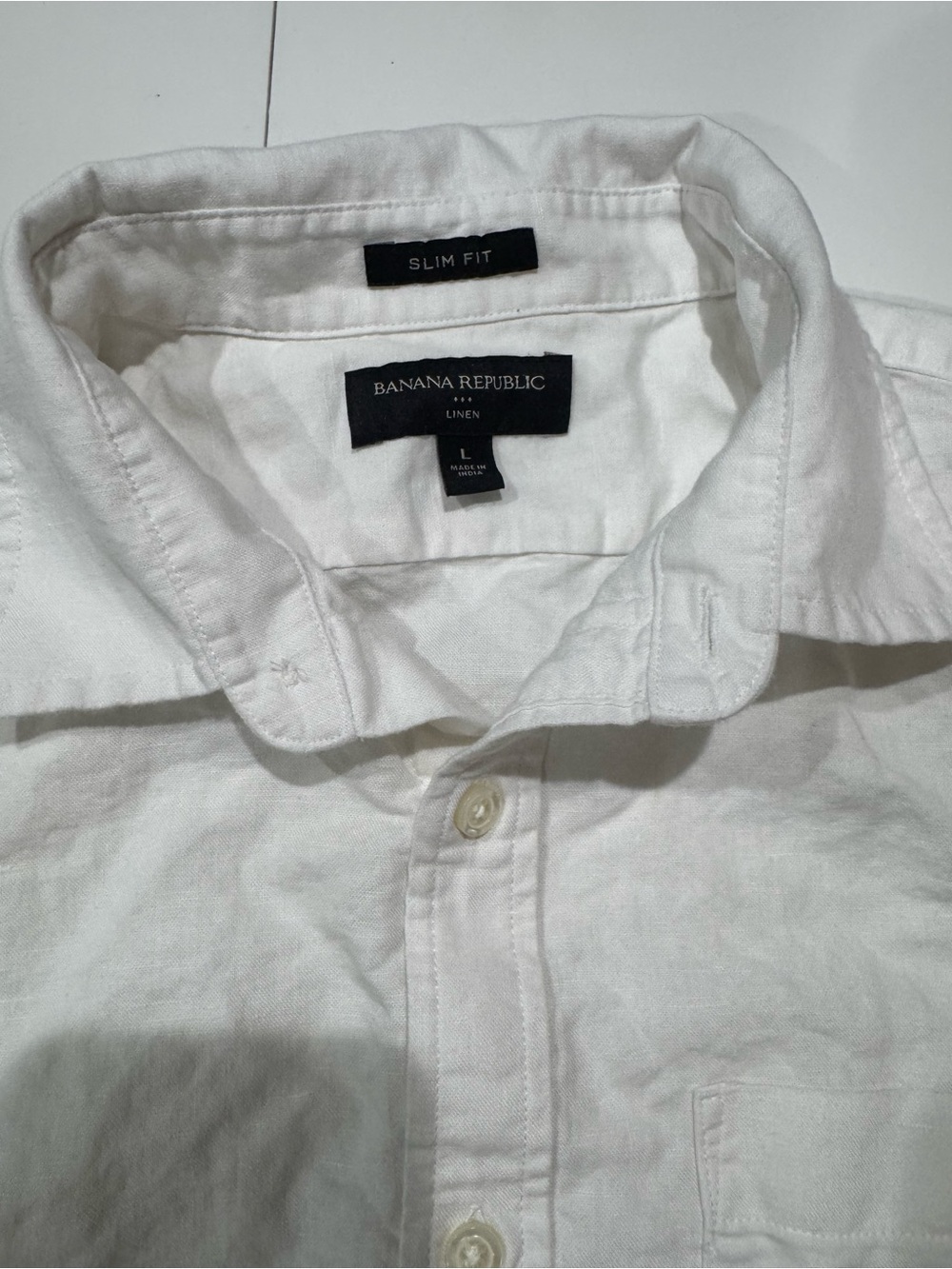 Banana Republic White Linen Slim Fit Button-Down Shirt